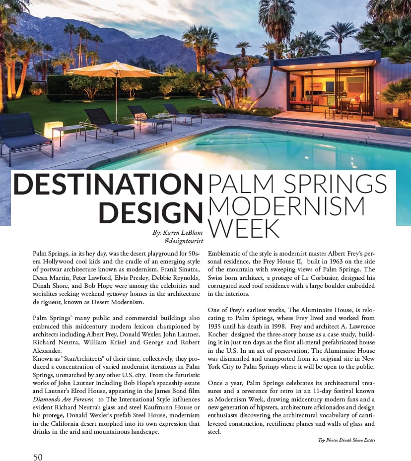 Palm Springs Modernism Week Article in La Palme Magazine by Karen LeBlanc