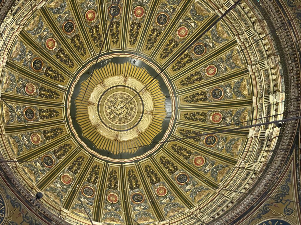 Ornate domes inside The Muhammed Ali Mosque, Cairo, Egypt.