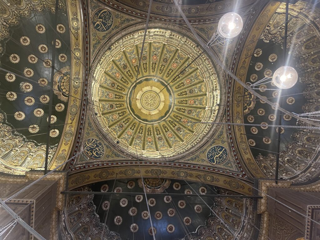 Ornate domes inside The Muhammed Ali Mosque, Cairo, Egypt.