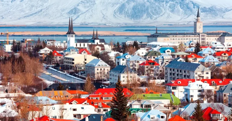 The cityscape of Reykjavik, facing the Atlantic Ocean and a stunning backdrop of Mount Esja, invites you to explore the things to do in Reykjavik Iceland.