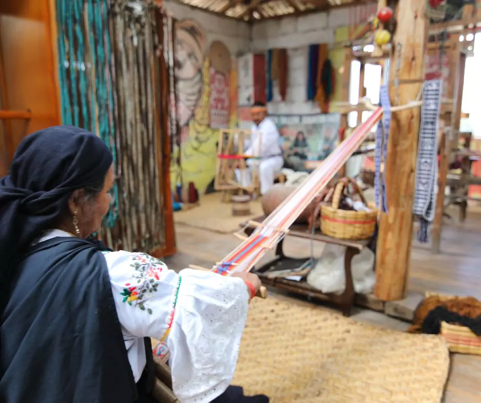A kichwa woman weiving in Otavalo Ecuador 